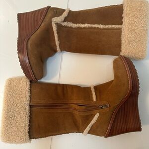 UGG Boots - Authentic sheerling and leather UGG tall boots. Wedge heel.